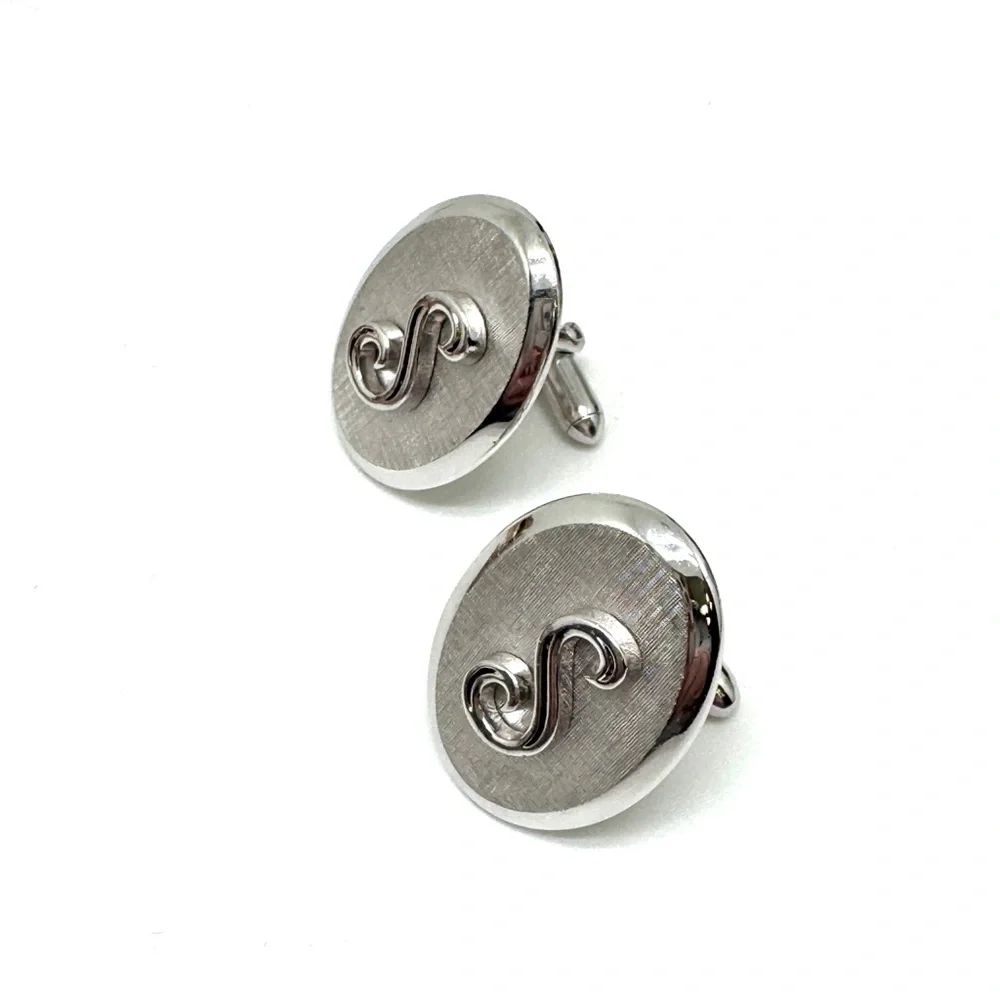 SWANK Silvertone Oval 'S' Monogram Cuff Links